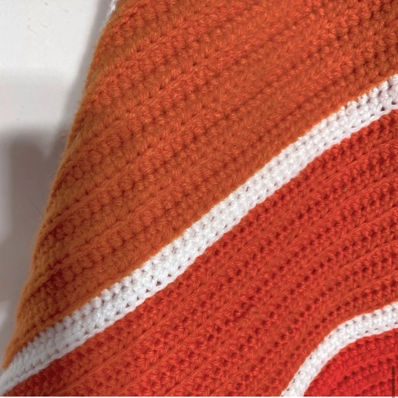 Vintage Handmade  Orange Striped Crochet Knit Afghan Throw Blanket - Picture 9 of 16